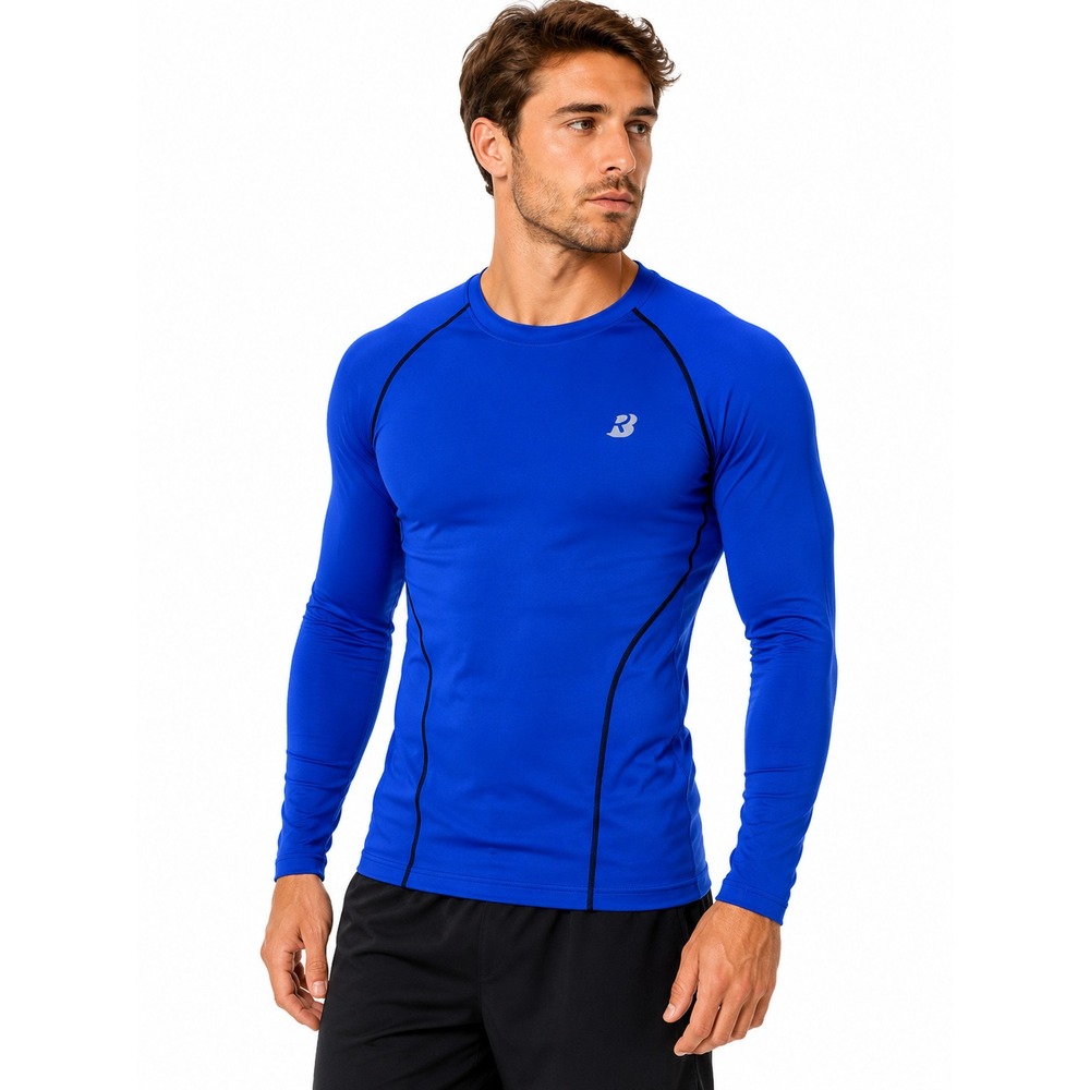 Roadbox Mens Compression Shirt Royal Blue Size M Long Sleeve Athletic Base Layer